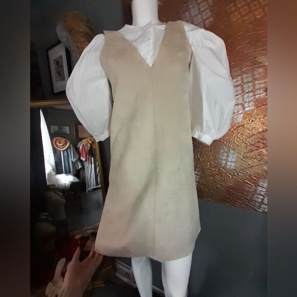 Nwt Zara Faux Suede Pinafore Style Mini Dress - Picture 7 of 14